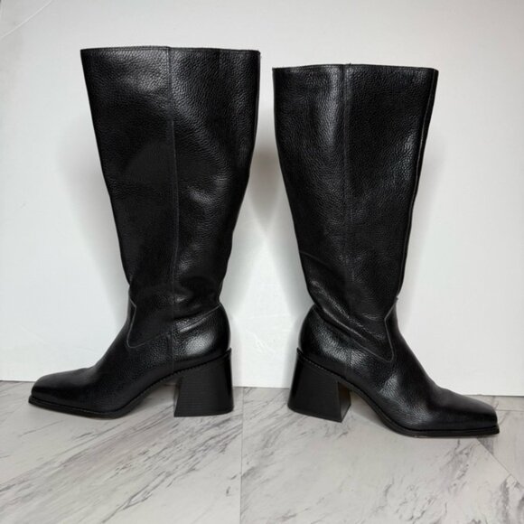 Vince Camuto Sangeti Black Leather Square Toe Wide Calf Heeled Tall Boot 10M - Picture 8 of 15